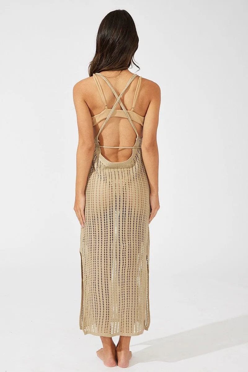 Beige Crochet Beach Maxi Dress sold by Ally Fashion product image thumbnail 5