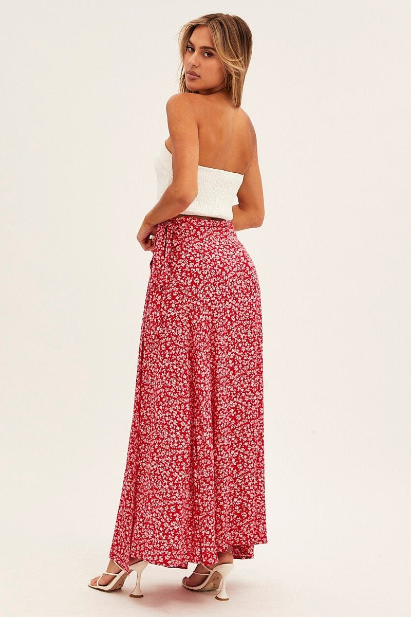 Red Floral Wrap Skirt Maxi High Rise sold by Ally Fashion product image thumbnail 5
