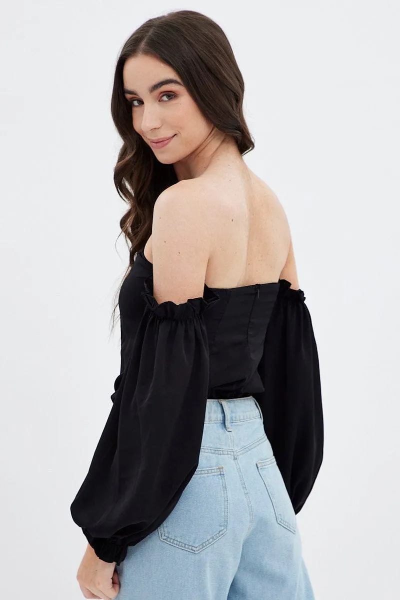 Black Off Shoulder Balloon Sleeve Bodysuit sold by Ally Fashion product image thumbnail 5
