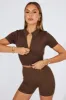 Brown Seamless Zip Top And Bike Shorts Activewear Set sold by Ally Fashion