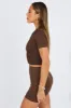 Brown Seamless Zip Top And Bike Shorts Activewear Set sold by Ally Fashion