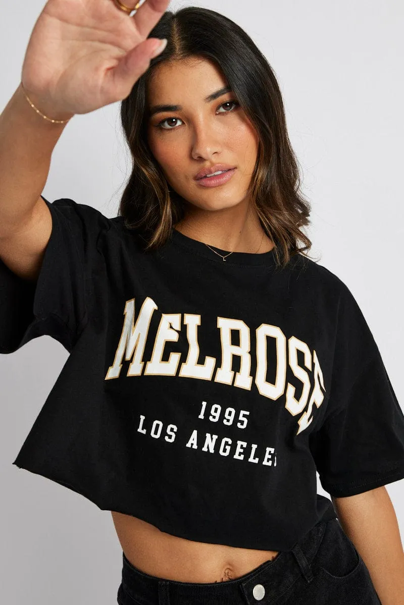 Black Graphic Tee Crop Melrose Slogan t-shirt sold by Ally Fashion