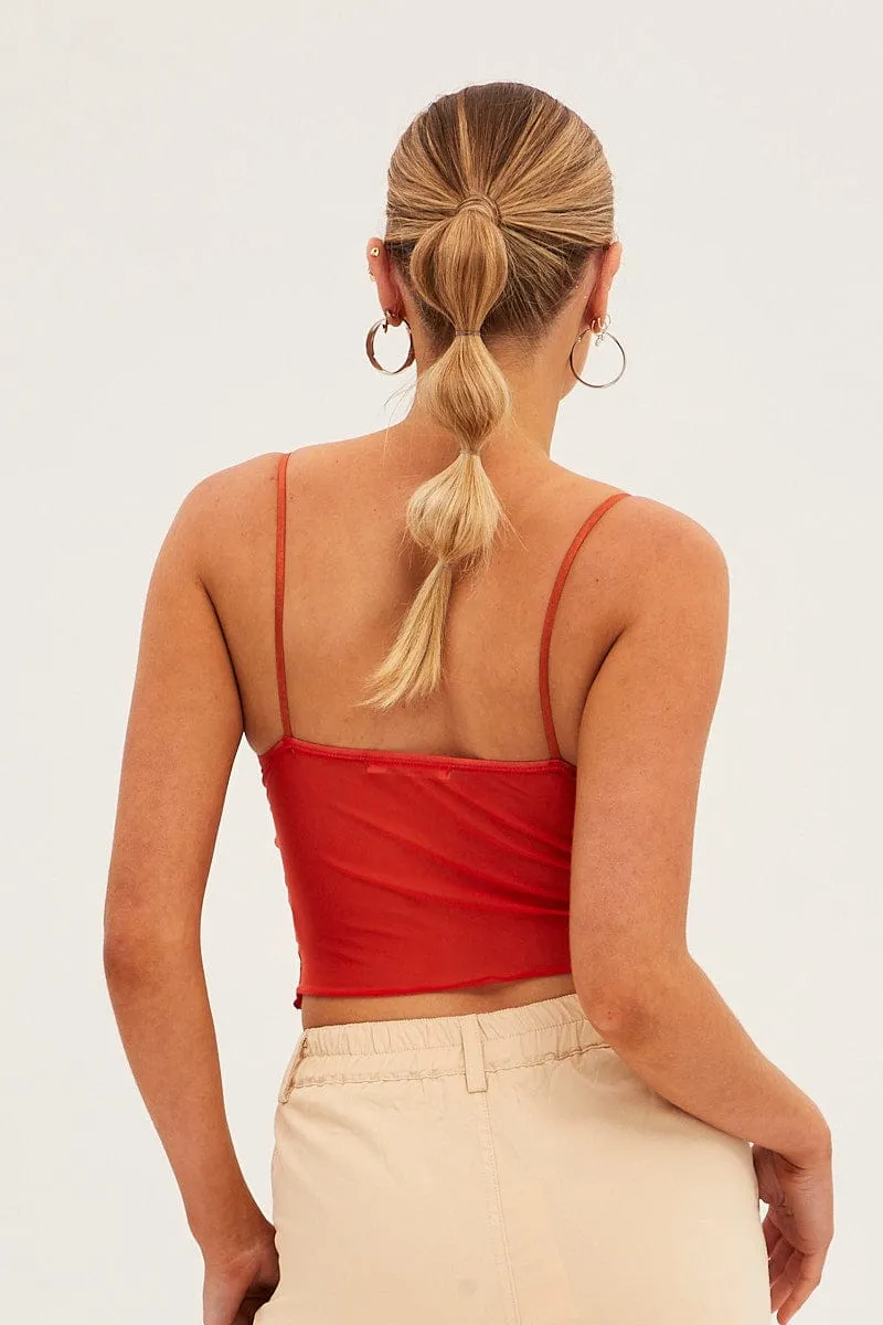 Orange Lace Trim Mesh Cami Top sold by Ally Fashion product image thumbnail 5