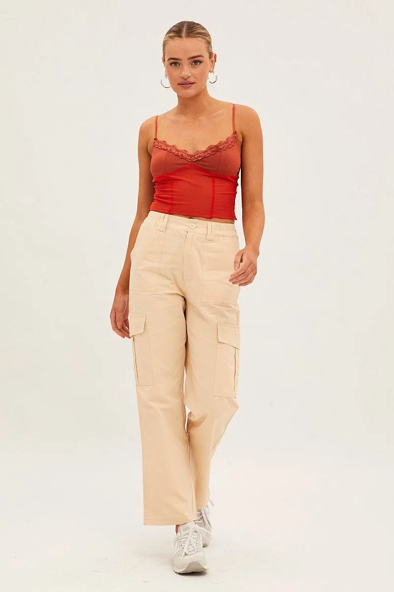 Orange Lace Trim Mesh Cami Top sold by Ally Fashion product image thumbnail 2