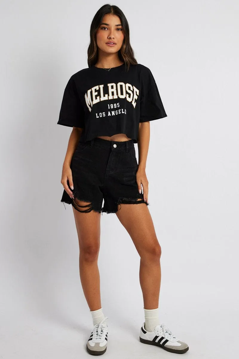 Black Graphic Tee Crop Melrose Slogan t-shirt sold by Ally Fashion product image thumbnail 2