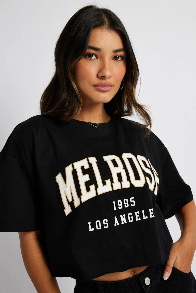 Black Graphic Tee Crop Melrose Slogan t-shirt sold by Ally Fashion product image thumbnail 3