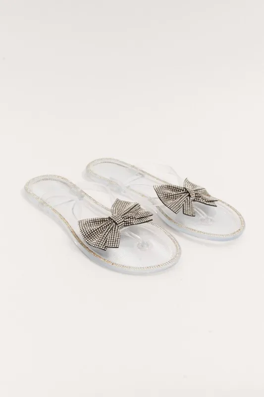 Metallic Rhinestone And Bow Decor Slippers sold by Ally Fashion