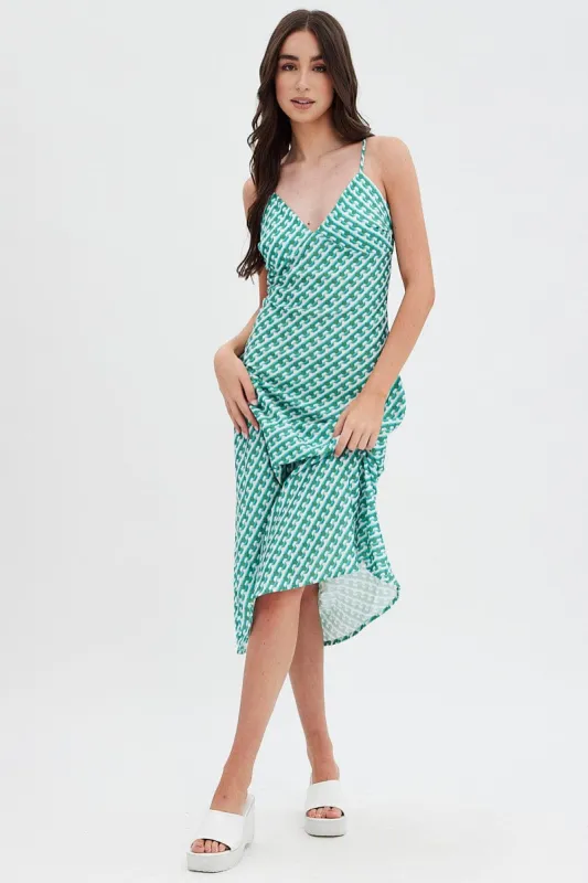 Green Geo Midi Dress V-Neck Sleeveless sold by Ally Fashion
