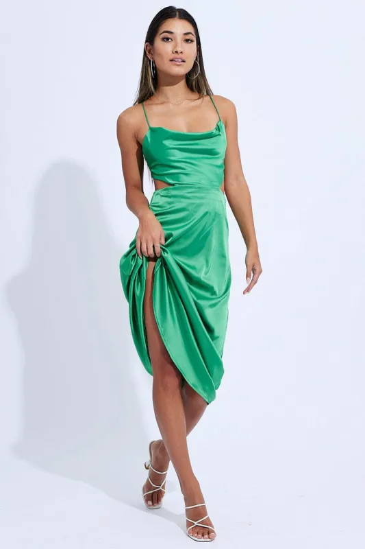 Green Midi Dress Satin Cutout sold by Ally Fashion