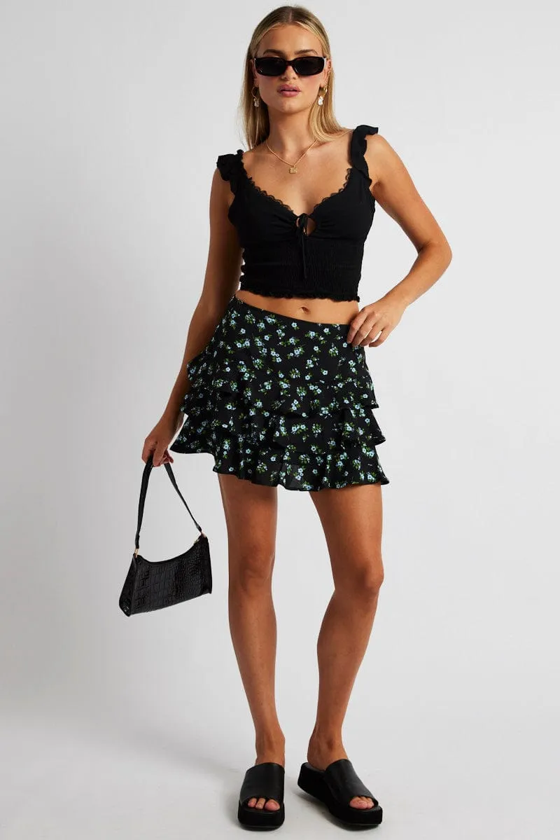 Black Floral Mini Skirt Frilled sold by Ally Fashion product image thumbnail 2