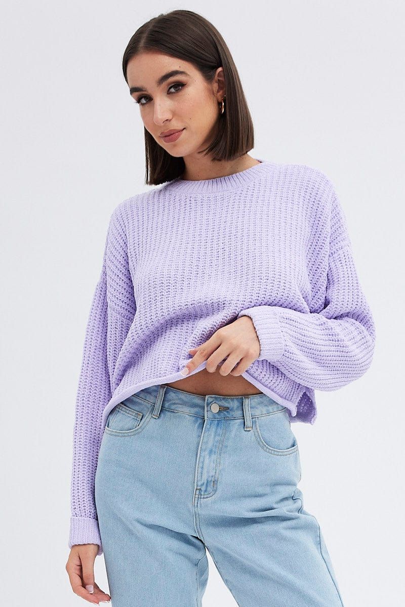 Purple Knit Jumper Round Neck Chenille sold by Ally Fashion product image thumbnail 3