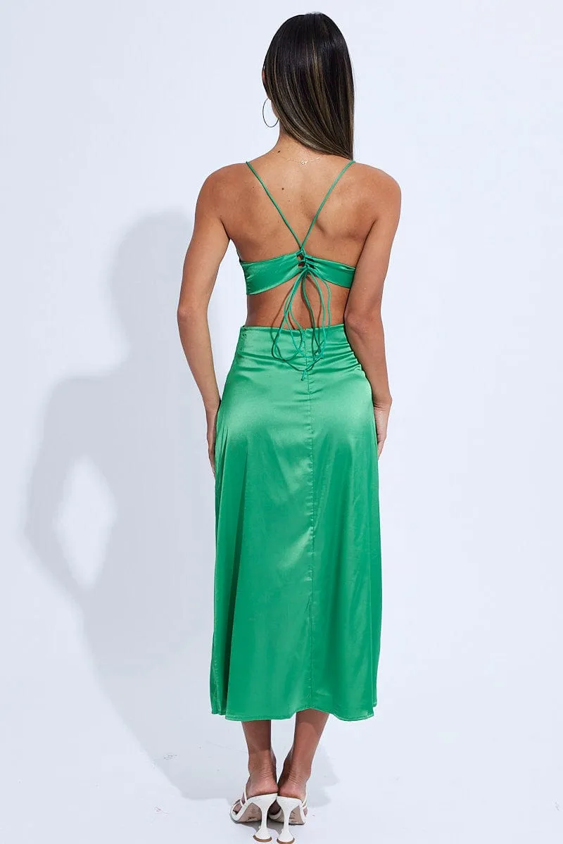 Green Midi Dress Satin Cutout sold by Ally Fashion product image thumbnail 5