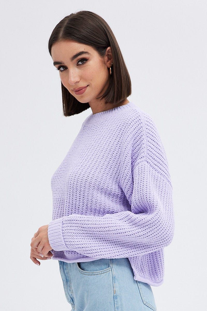 Purple Knit Jumper Round Neck Chenille sold by Ally Fashion product image thumbnail 4