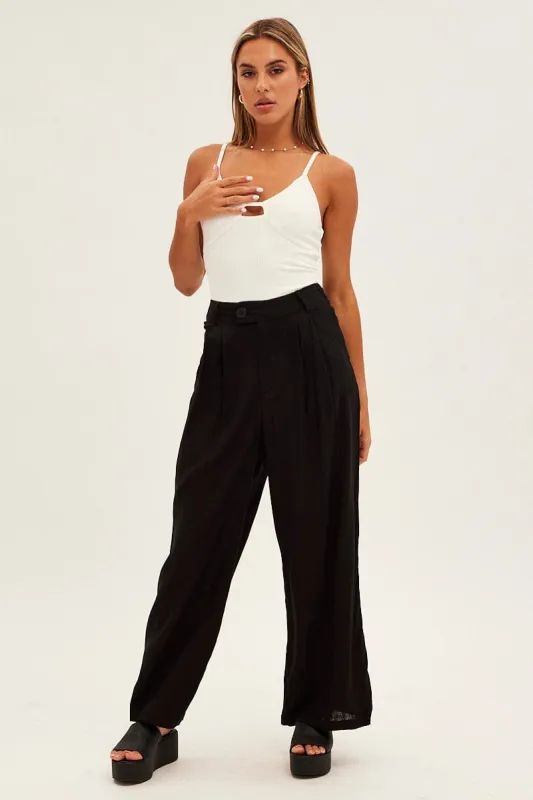 Black Wide Leg Pants High Rise Linen Blend sold by Ally Fashion