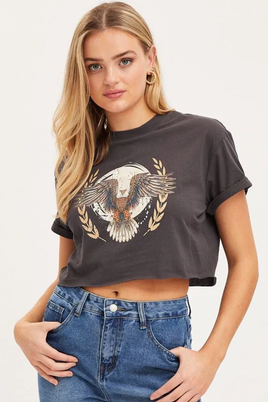 Black Graphic T Shirt Short Sleeve sold by Ally Fashion