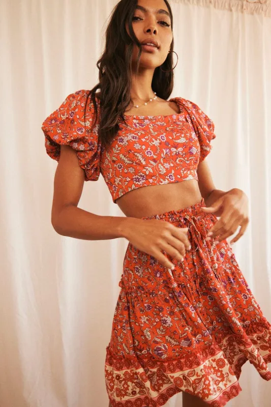 Red Boho Crop Top Short Sleeve Off Shoulder Full Volume sold by Ally Fashion