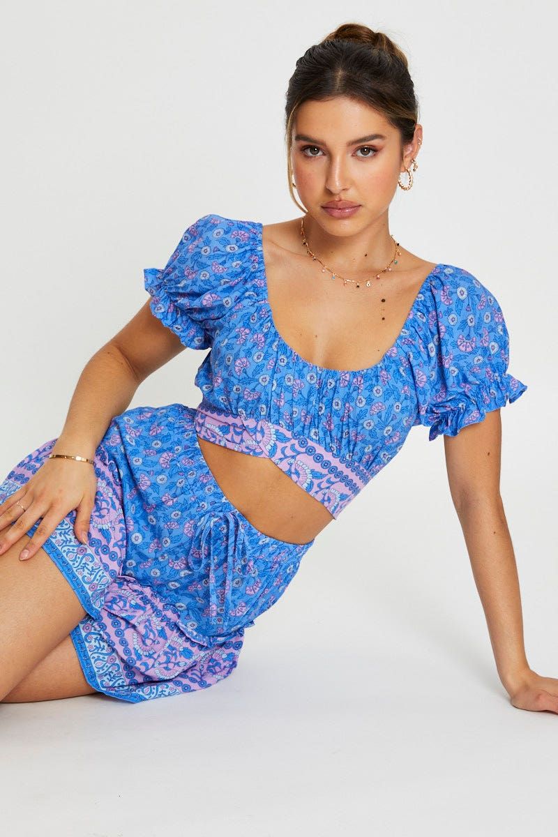 Boho Print Wrap Top Crop Tie Up sold by Ally Fashion product image thumbnail 5