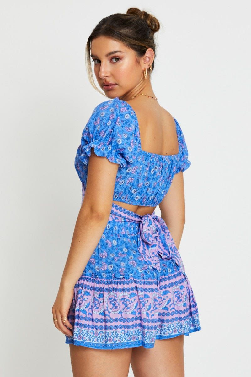Boho Print Wrap Top Crop Tie Up sold by Ally Fashion product image thumbnail 4
