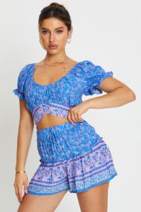 Boho Print Wrap Top Crop Tie Up sold by Ally Fashion