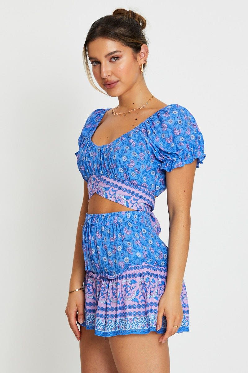 Boho Print Wrap Top Crop Tie Up sold by Ally Fashion product image thumbnail 3