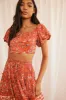 Red Boho Crop Top Short Sleeve Off Shoulder Full Volume sold by Ally Fashion