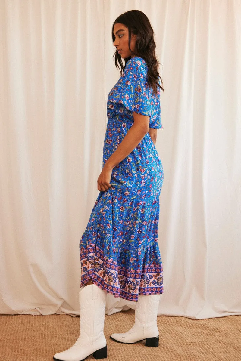 Blue Boho Maxi Dress Short Sleeve V-Neck sold by Ally Fashion product image thumbnail 4