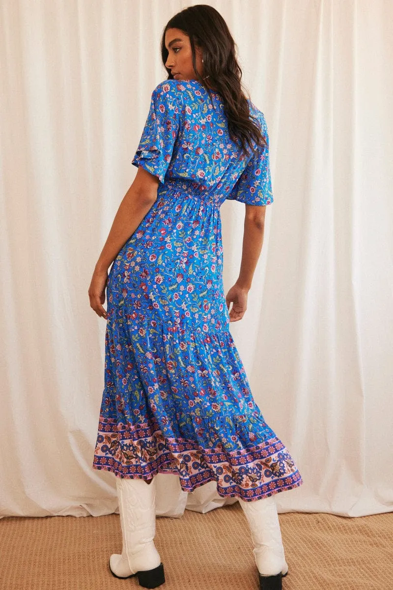 Blue Boho Maxi Dress Short Sleeve V-Neck sold by Ally Fashion product image thumbnail 5