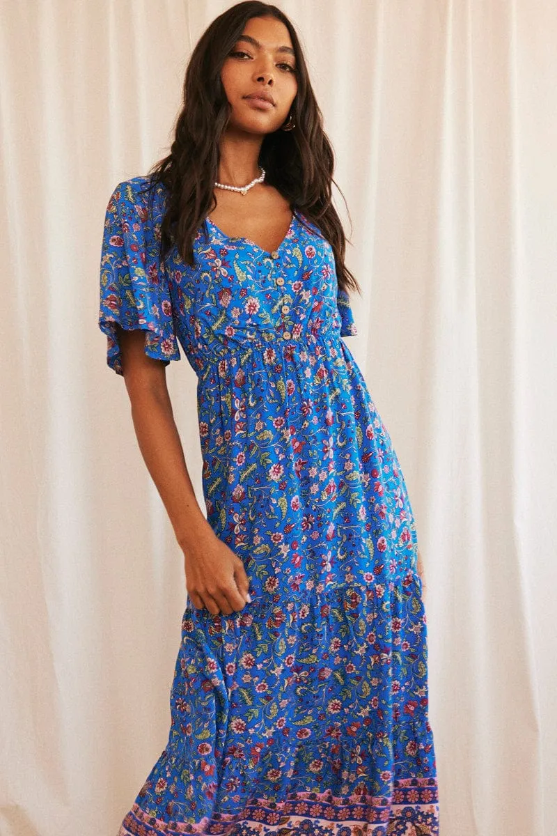 Blue Boho Maxi Dress Short Sleeve V-Neck sold by Ally Fashion product image thumbnail 2