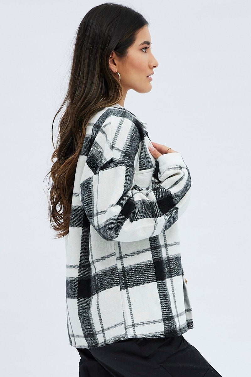 Black Check Shirt Shacket Collared Long Sleeve Checked Print sold by Ally Fashion product image thumbnail 4