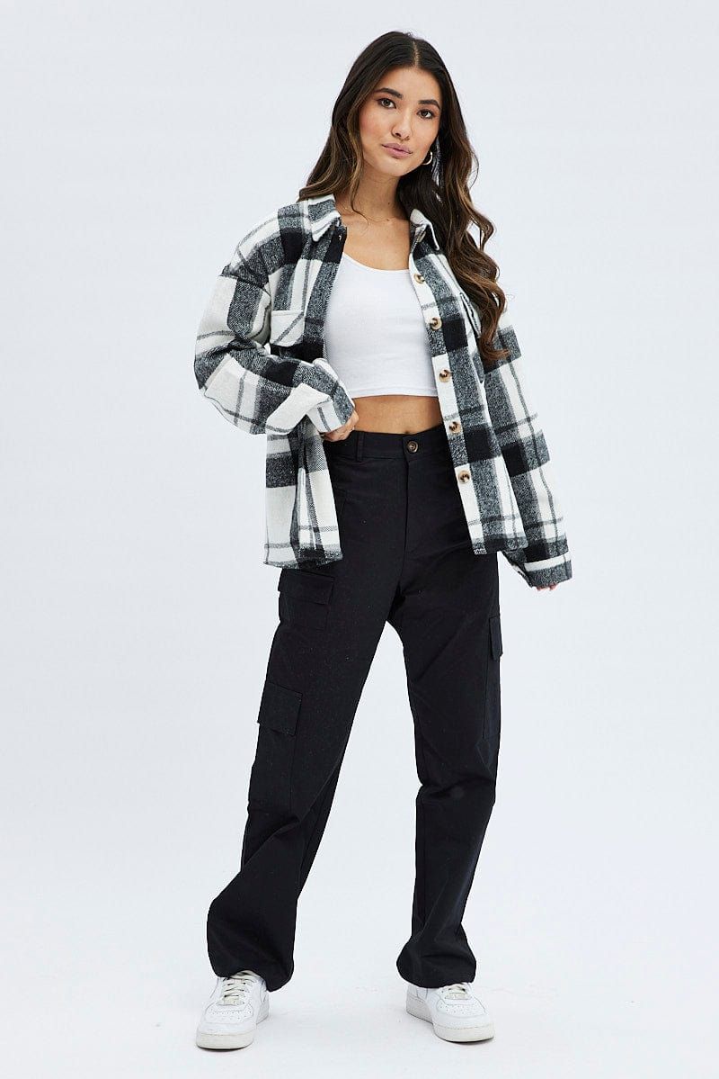 Black Check Shirt Shacket Collared Long Sleeve Checked Print sold by Ally Fashion product image thumbnail 2