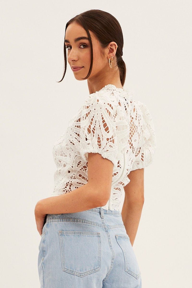 White Lace Top Short Sleeve V Neck Crop sold by Ally Fashion product image thumbnail 5