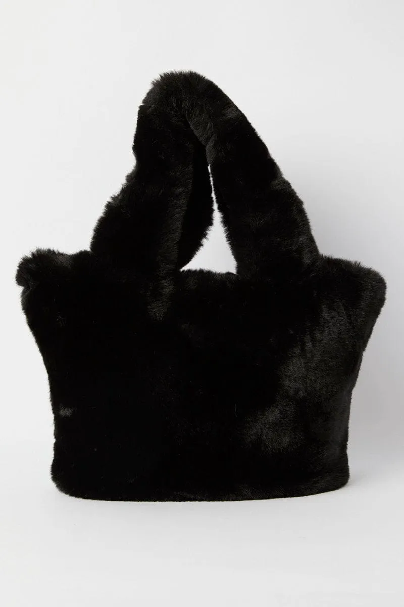 Black Faux Fur Tote Bag sold by Ally Fashion product image thumbnail 3
