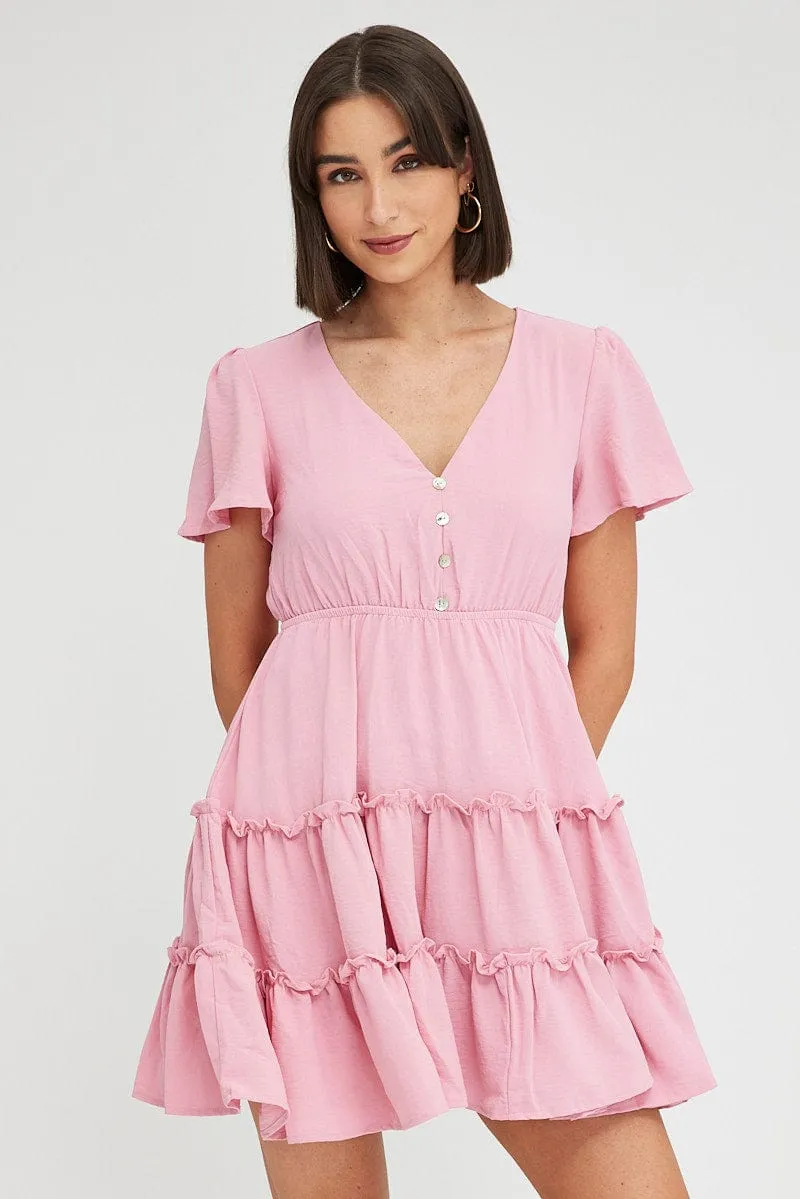 Pink Fit And Flare Dress Short Sleeve Mini sold by Ally Fashion product image thumbnail 3