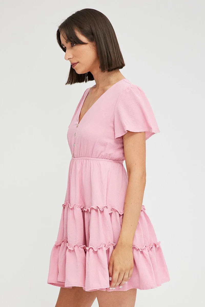 Pink Fit And Flare Dress Short Sleeve Mini sold by Ally Fashion product image thumbnail 4