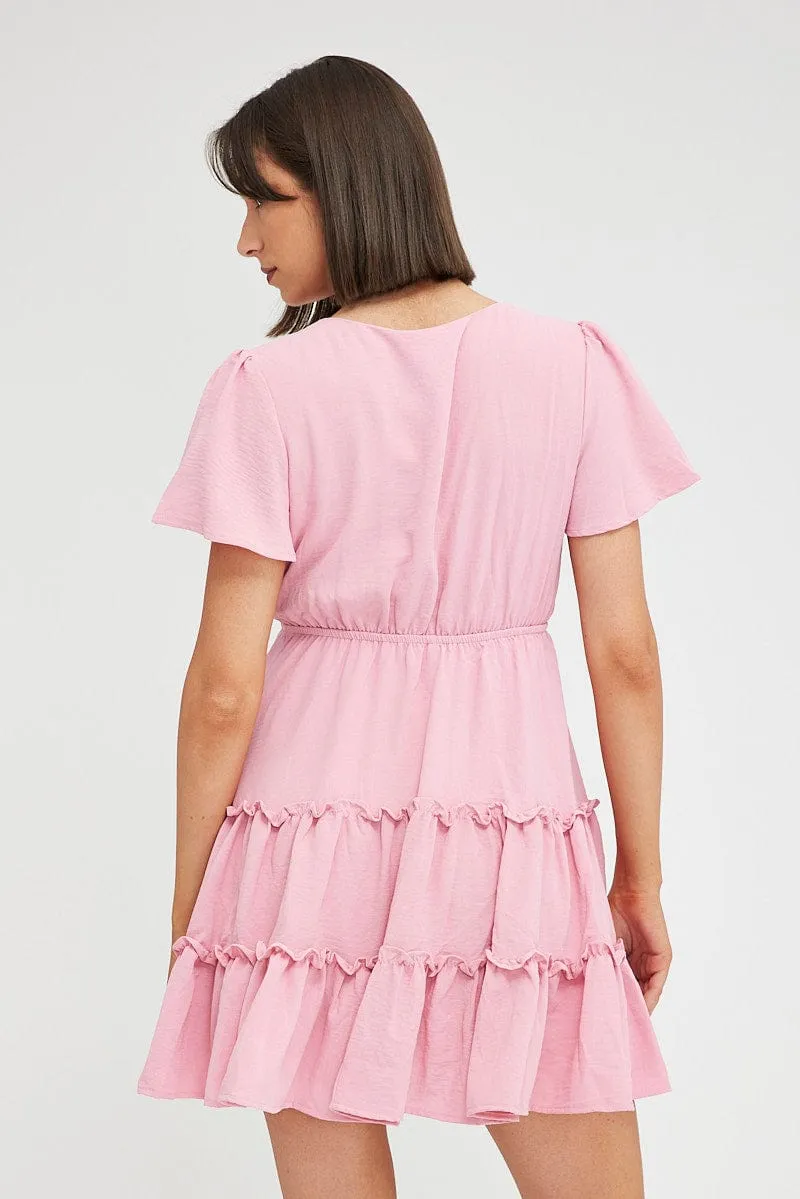 Pink Fit And Flare Dress Short Sleeve Mini sold by Ally Fashion product image thumbnail 5