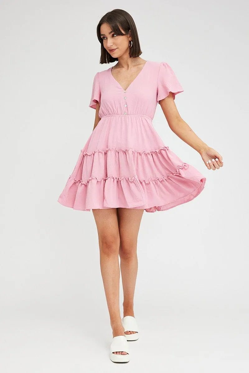 Pink Fit And Flare Dress Short Sleeve Mini sold by Ally Fashion product image thumbnail 2