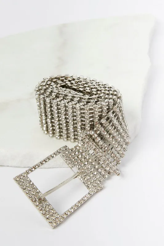 Silver Rhinestone Detail Buckle Belt sold by Ally Fashion