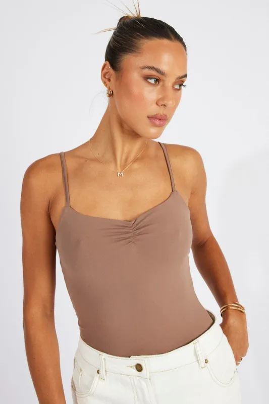 Brown Bodysuit Front Ruched Supersoft sold by Ally Fashion