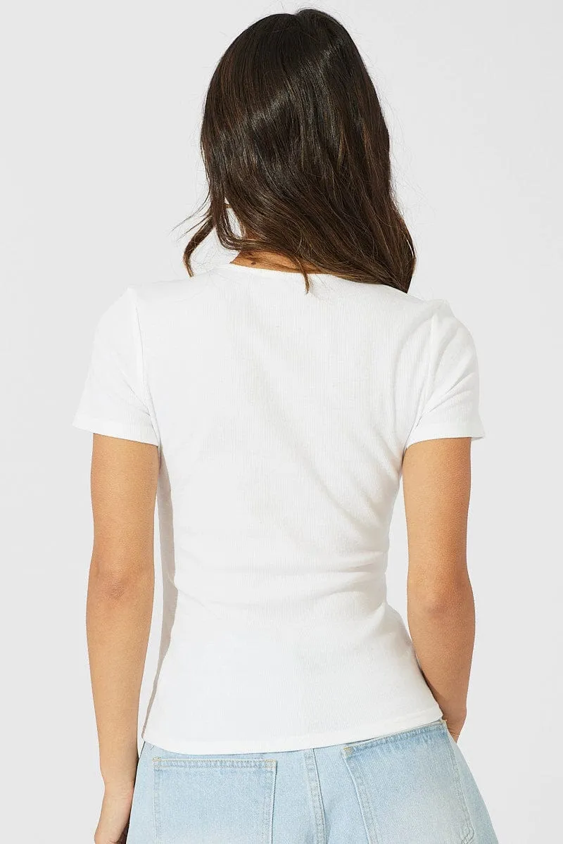White Longline T Shirt Short Sleeve Crew Neck sold by Ally Fashion product image thumbnail 5