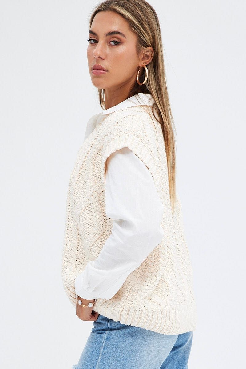 Beige Knit Top Vest Cabled Oversized sold by Ally Fashion product image thumbnail 4