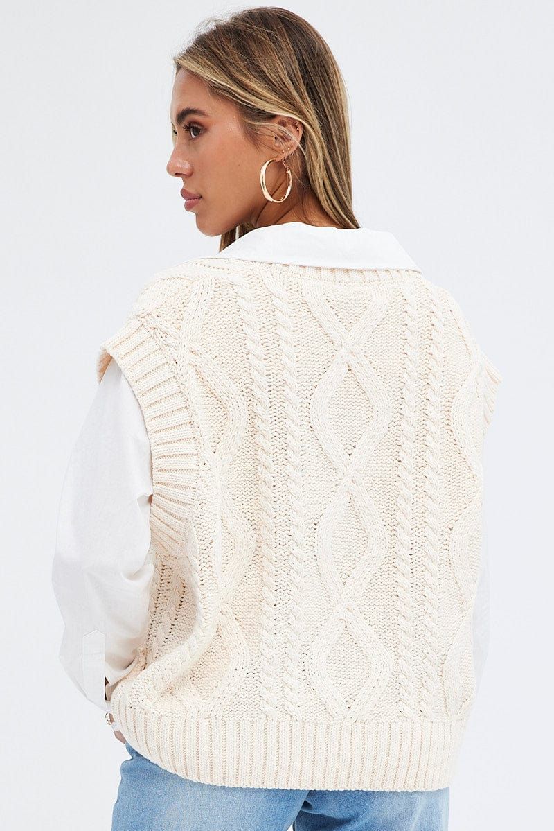Beige Knit Top Vest Cabled Oversized sold by Ally Fashion product image thumbnail 5
