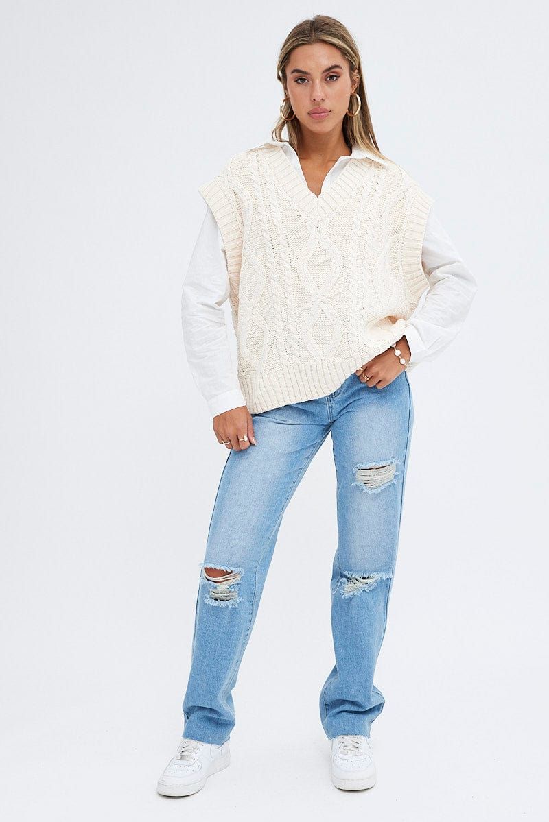 Beige Knit Top Vest Cabled Oversized sold by Ally Fashion product image thumbnail 2