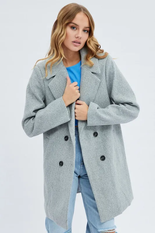 Grey Coat Longline Collared Long Sleeve sold by Ally Fashion