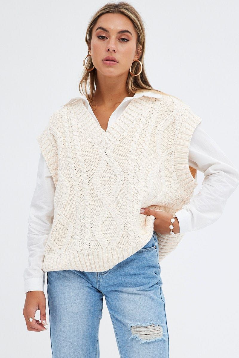 Beige Knit Top Vest Cabled Oversized sold by Ally Fashion product image thumbnail 3