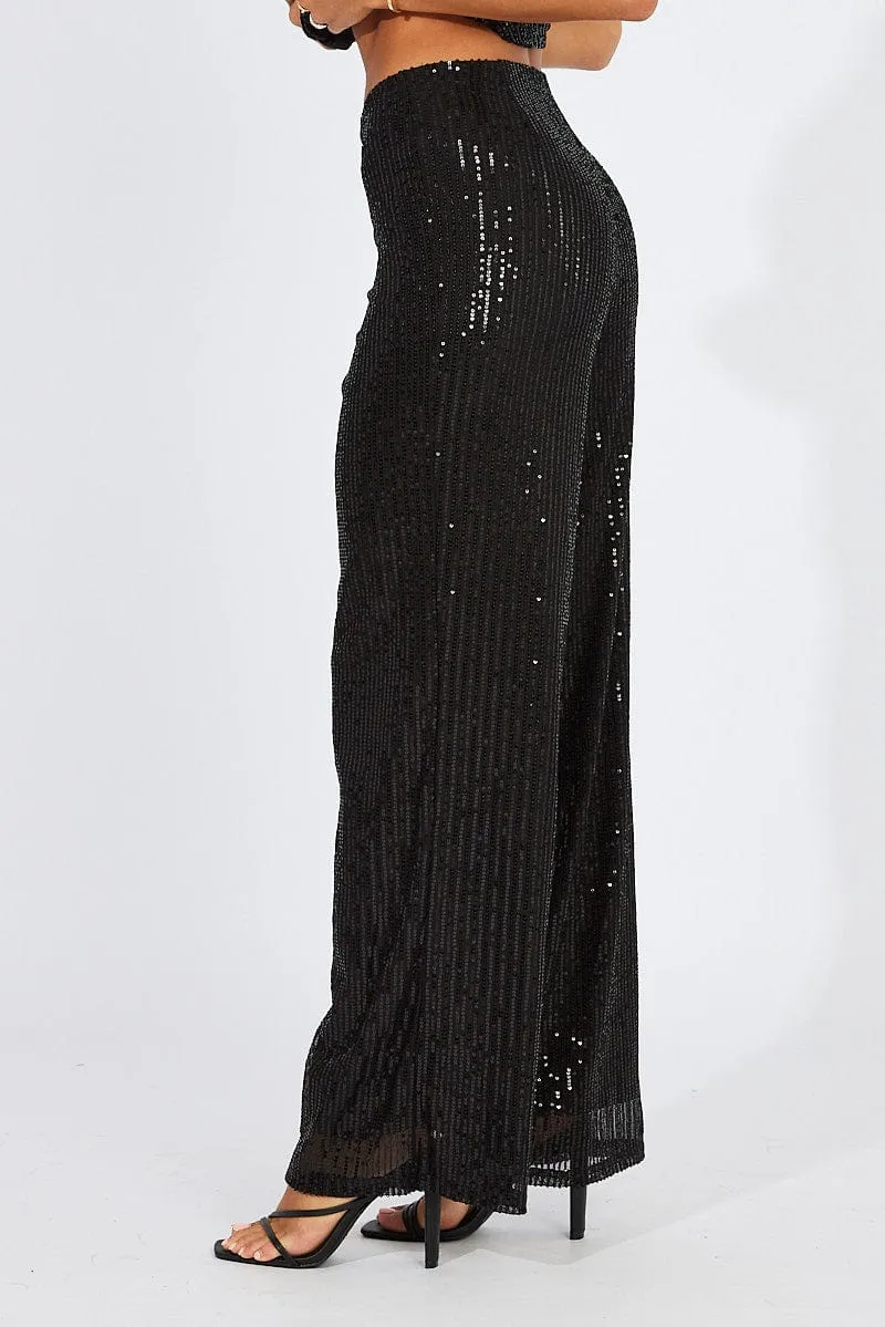 Black Wide Leg Pants High Rise Sequin sold by Ally Fashion product image thumbnail 4