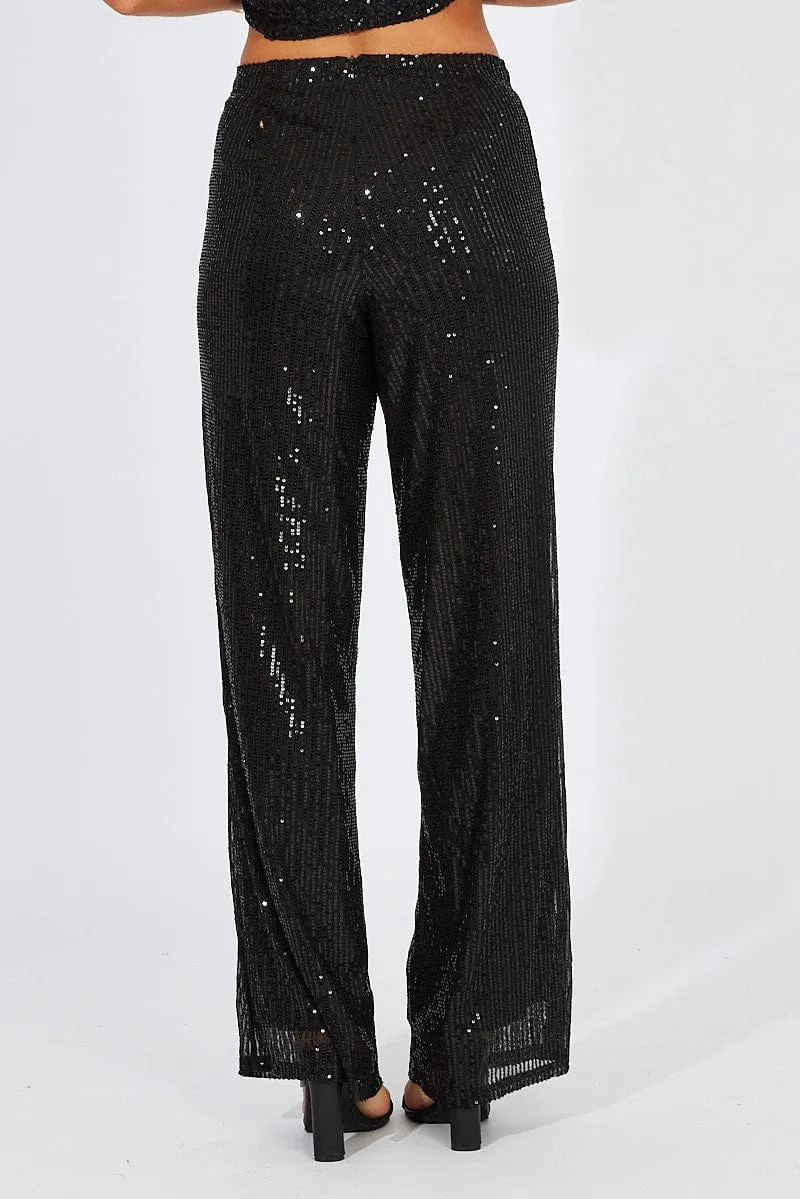 Black Wide Leg Pants High Rise Sequin sold by Ally Fashion product image thumbnail 5