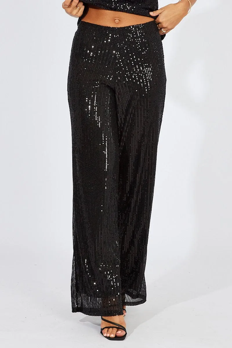 Black Wide Leg Pants High Rise Sequin sold by Ally Fashion product image thumbnail 3