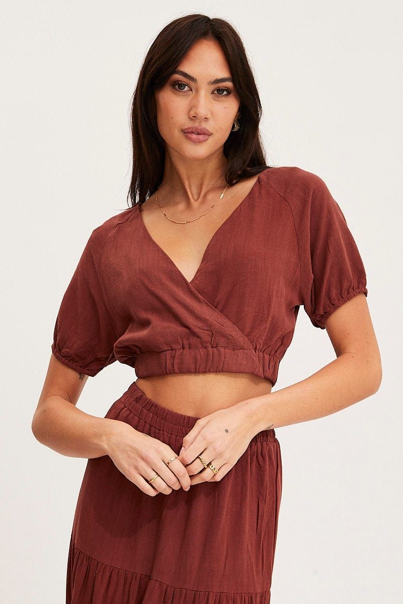 Brown Crop Top Short Sleeve sold by Ally Fashion