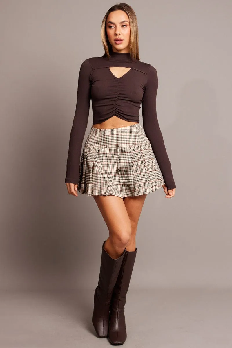 Brown Cut Out Top Long Sleeve Mock Neck Seamless sold by Ally Fashion product image thumbnail 2