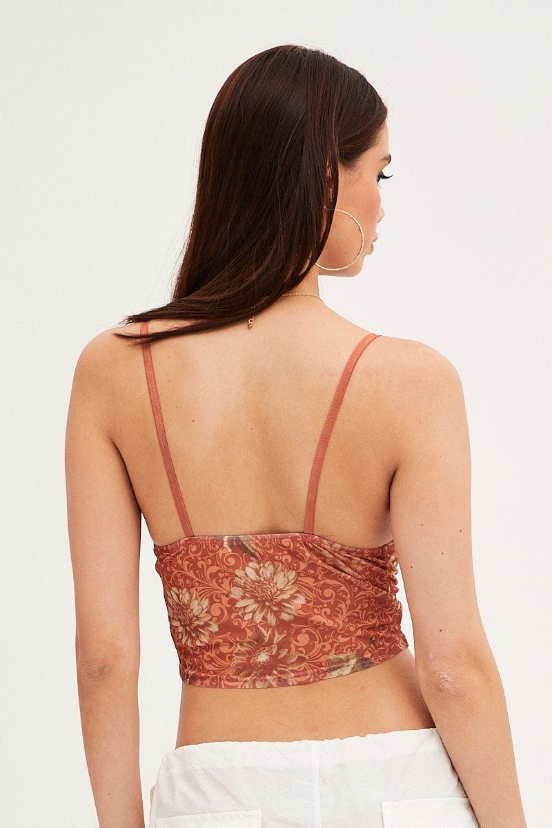 Brown Floral Print Mesh Corset Top sold by Ally Fashion product image thumbnail 5
